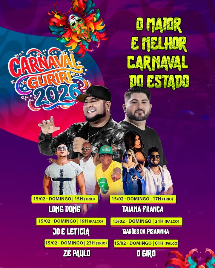 Programação carnaval guriri 2026 15-02