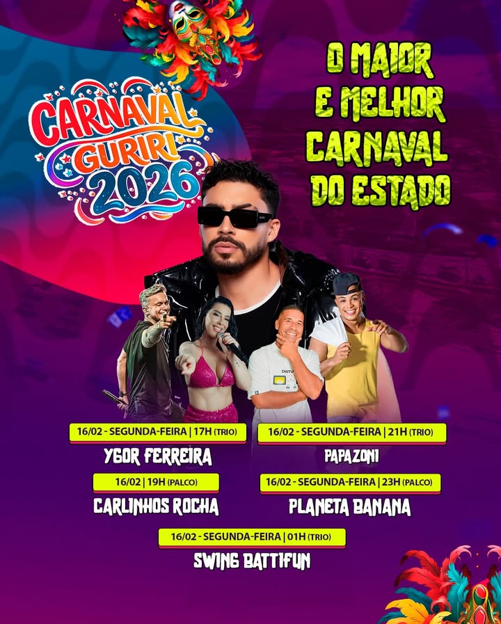 Programação carnaval guriri 2026 16-02