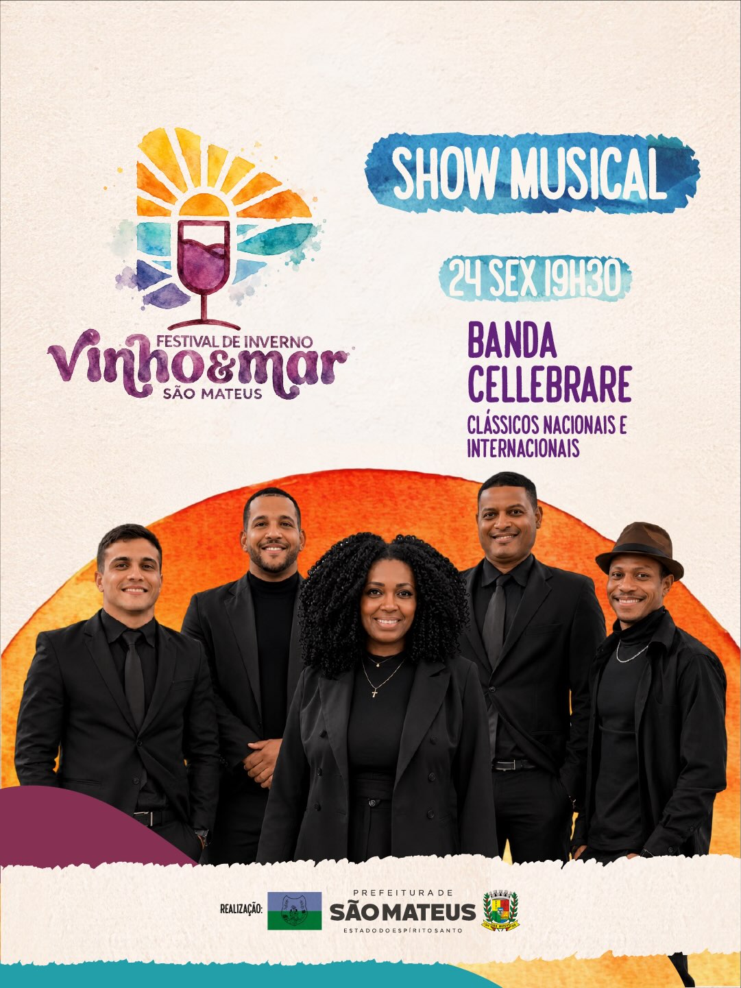 Banda Cellebrare no Festival gastronomico Vinho e Mar 2026 em Guriri
