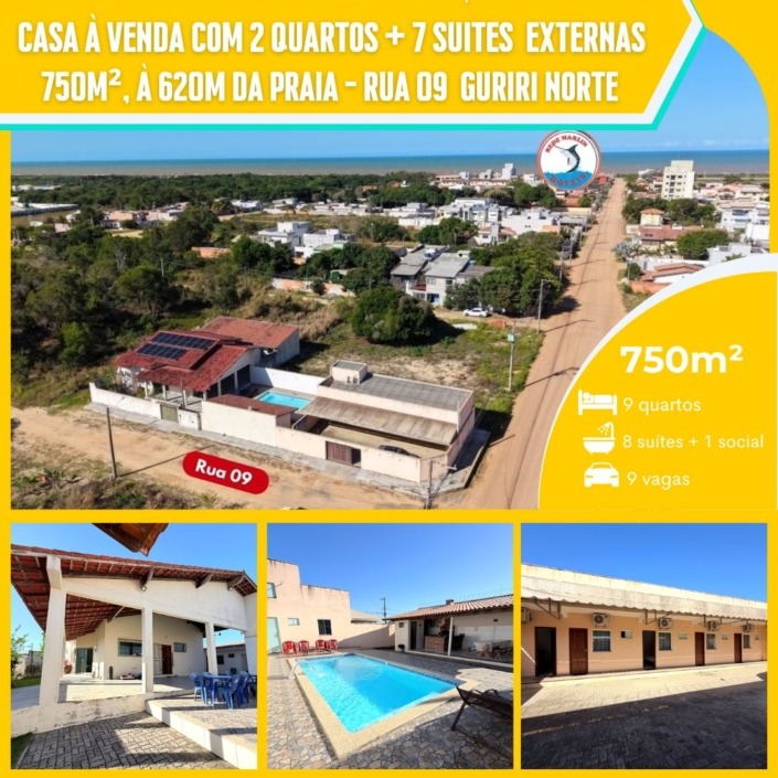 CASA à VENDA COM 2 QUARTOS + 7 suítes Externas